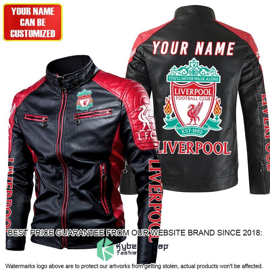 personaziled liverpool fc logo red color motor block leather jacket 2 633