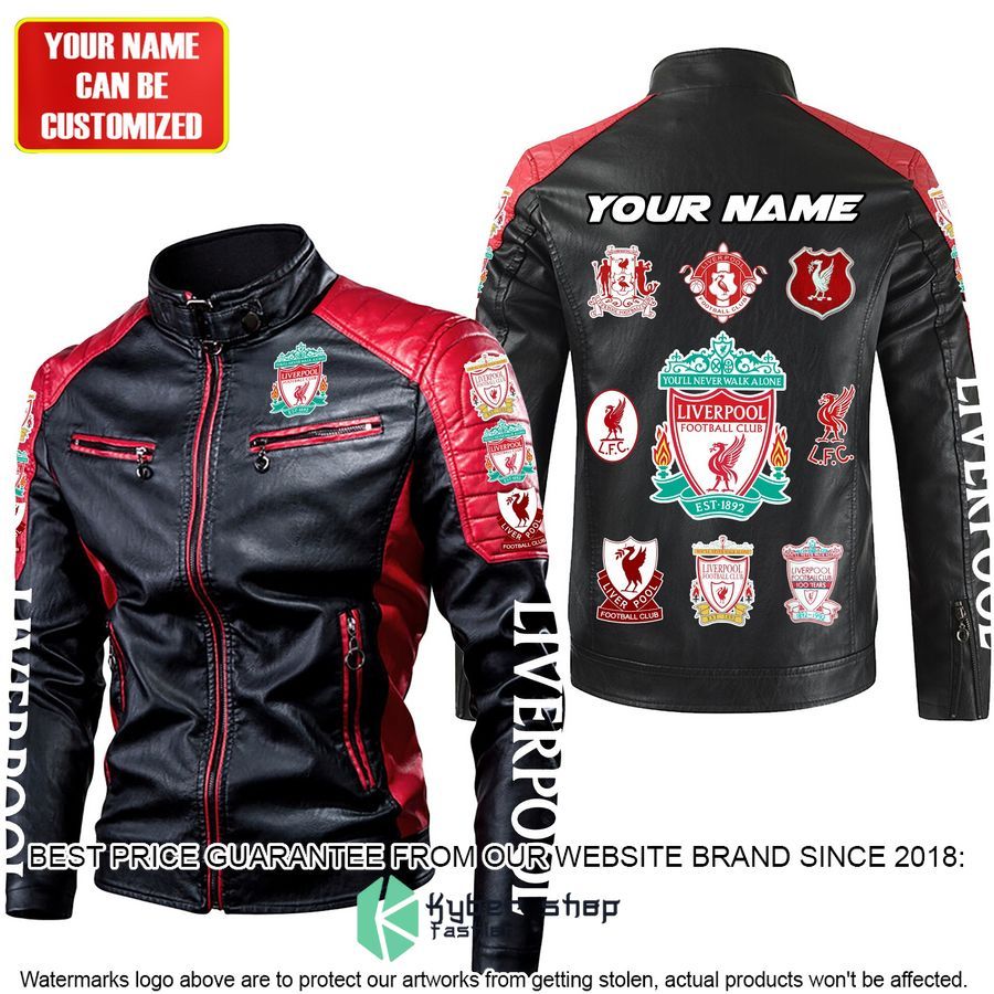 personaziled liverpool fc red color motor block leather jacket 2 993