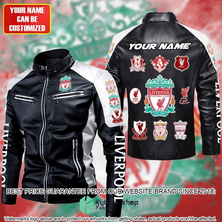 personaziled liverpool fc white color motor block leather jacket 1 248