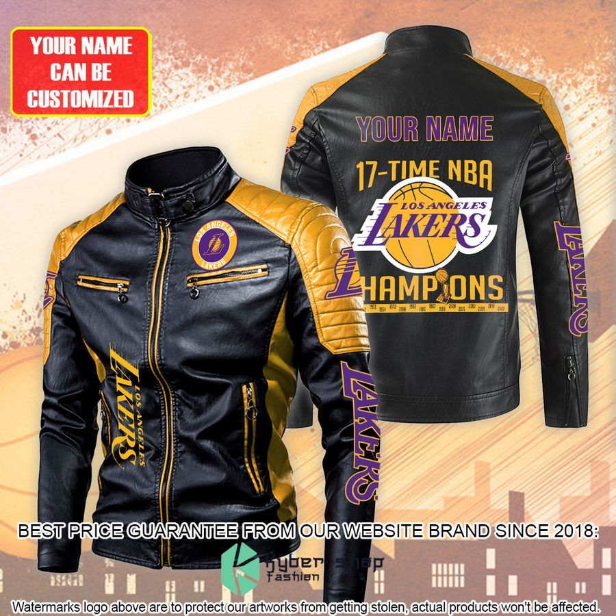 personaziled los angeles lakers 17 time nba champions color motor block leather jacket 2 837