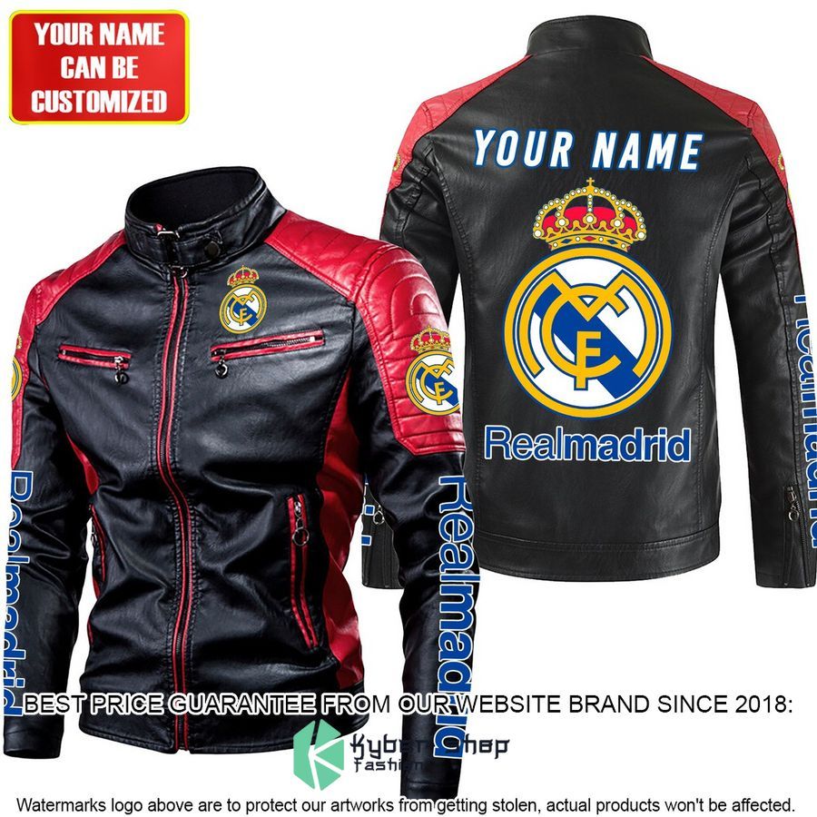 personaziled real madrid fc red color motor block leather jacket 2 853