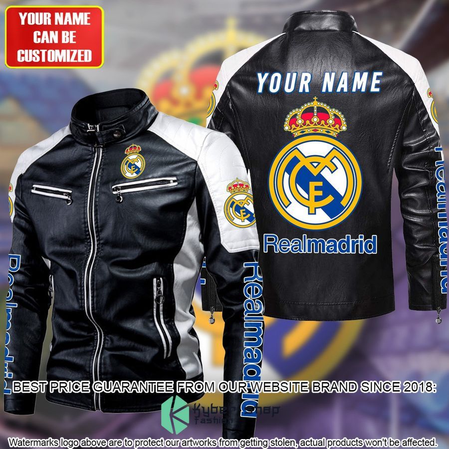 personaziled real madrid fc white color motor block leather jacket 1 933