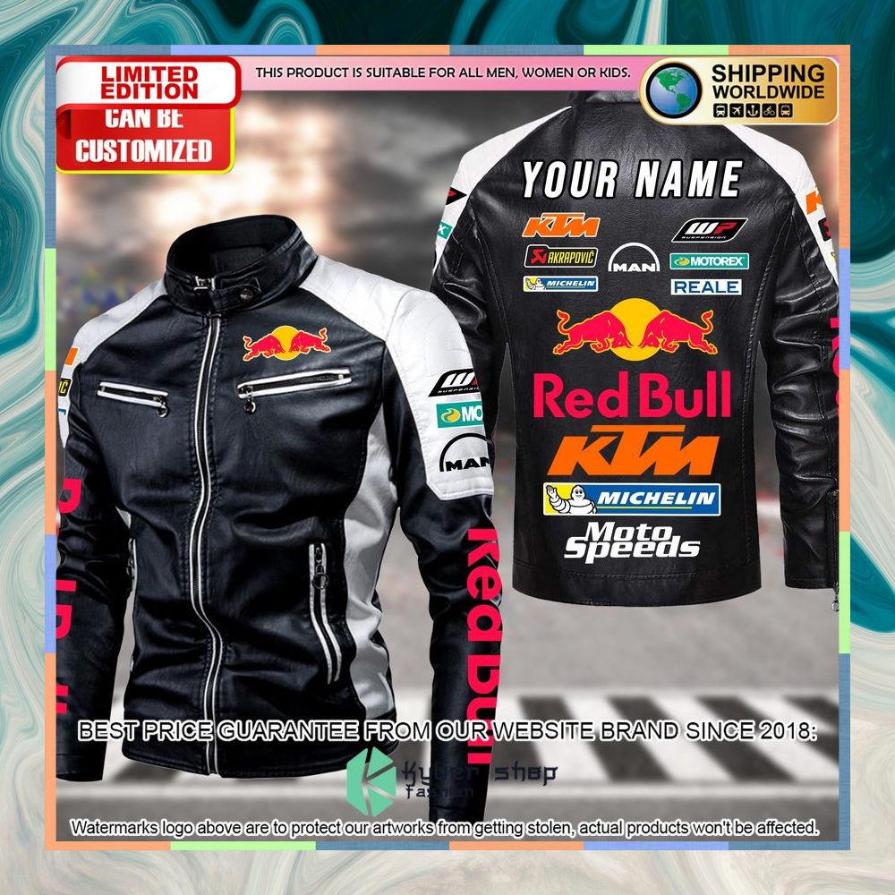 Personaziled Red Bull KTM White Hand Color Motor Block Leather Jacket 5 personaziled red bull ktm white hand color motor block leather jacket 1 492