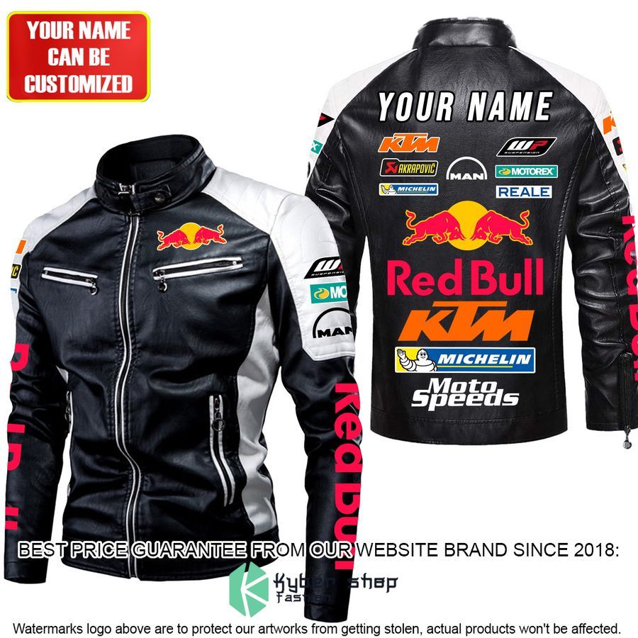 personaziled red bull ktm white hand color motor block leather jacket 2 589