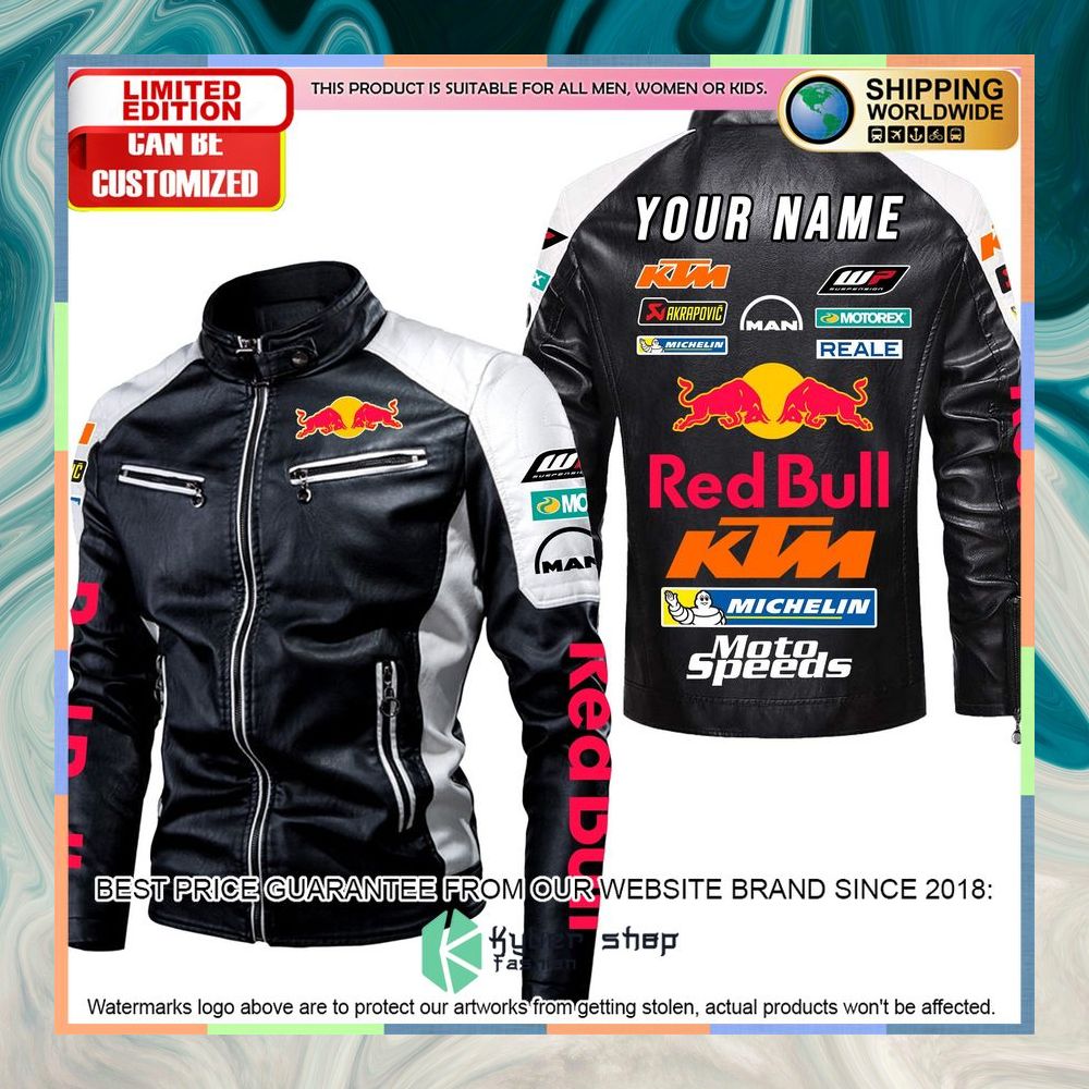 Personaziled Red Bull KTM White Hand Color Motor Block Leather Jacket 6 personaziled red bull ktm white hand color motor block leather jacket 2 659