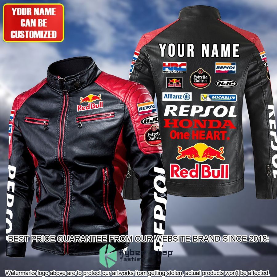 personaziled red bull racing honda red hand color motor block leather jacket 1 472