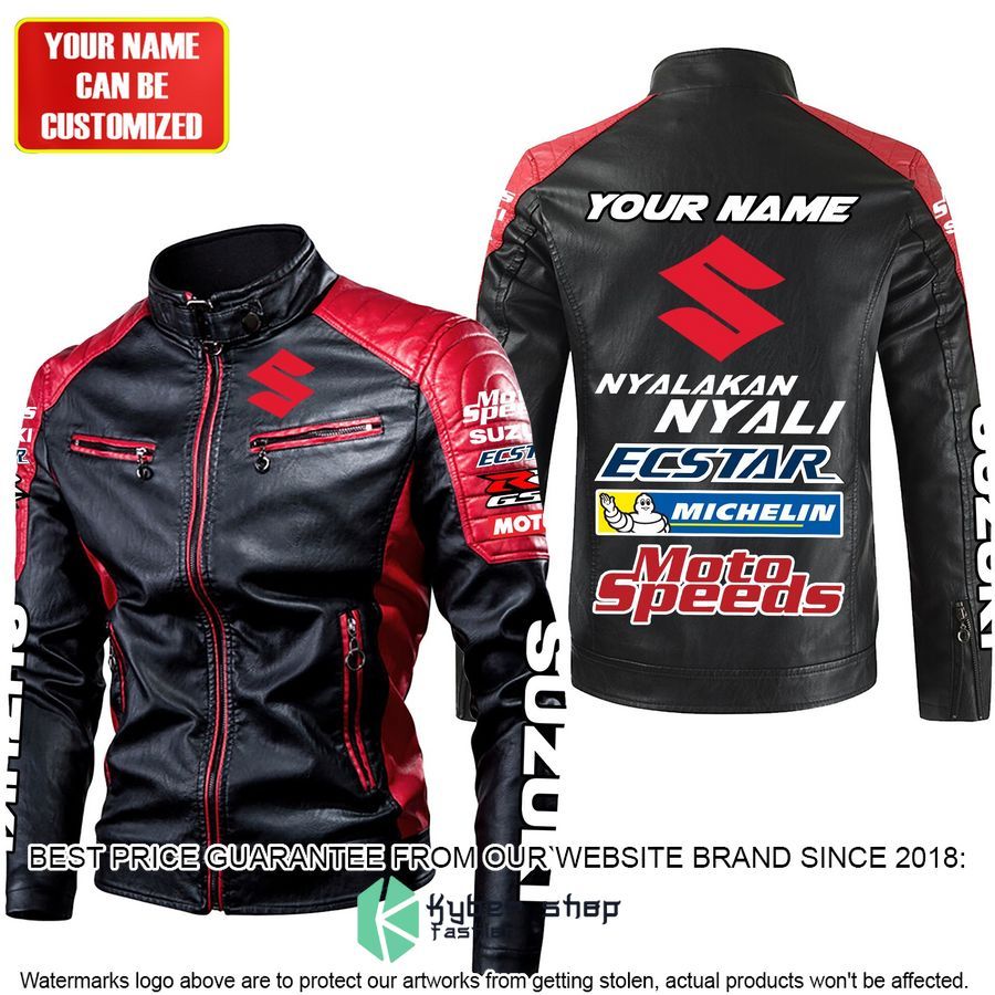 personaziled suzuki nyalakan nyali red color motor block leather jacket 2 423
