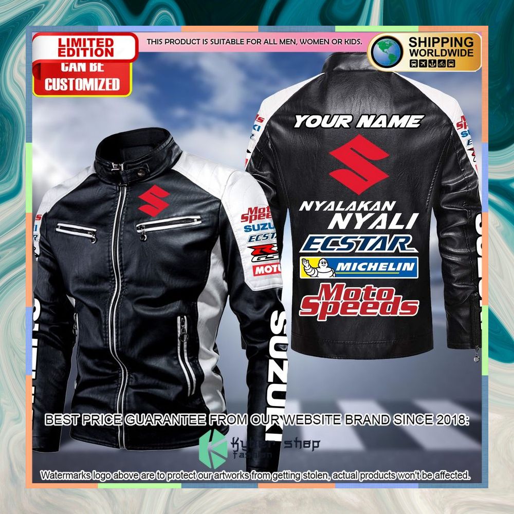 Personaziled Suzuki Nyalakan Nyali white Color Motor Block Leather Jacket 5 personaziled suzuki nyalakan nyali white color motor block leather jacket 1 855