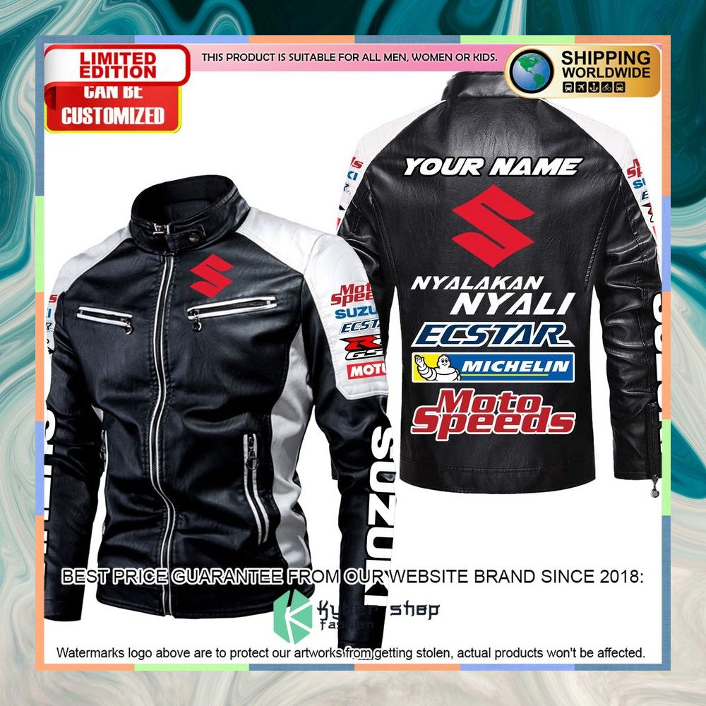 Personaziled Suzuki Nyalakan Nyali white Color Motor Block Leather Jacket 6 personaziled suzuki nyalakan nyali white color motor block leather jacket 2 485