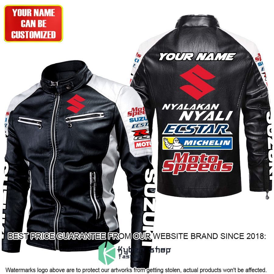 personaziled suzuki nyalakan nyali white color motor block leather jacket 2 771