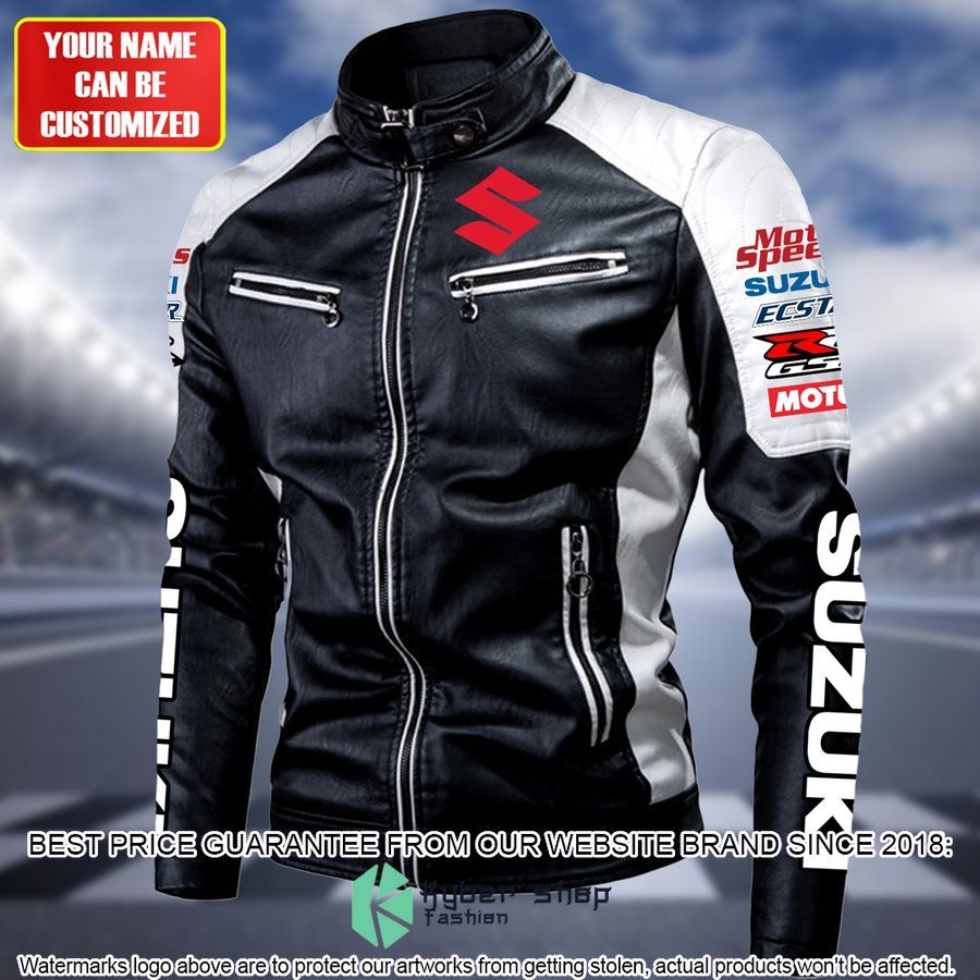 Personaziled Suzuki Nyalakan Nyali white Color Motor Block Leather Jacket 3 personaziled suzuki nyalakan nyali white color motor block leather jacket 3 258