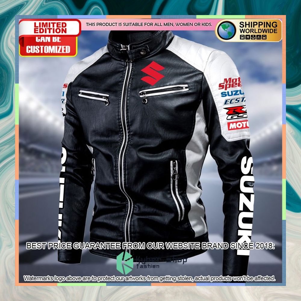 Personaziled Suzuki Nyalakan Nyali white Color Motor Block Leather Jacket 7 personaziled suzuki nyalakan nyali white color motor block leather jacket 3 723