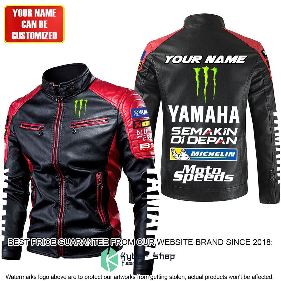 personaziled yamaha moto speeds red color motor block leather jacket 2 778