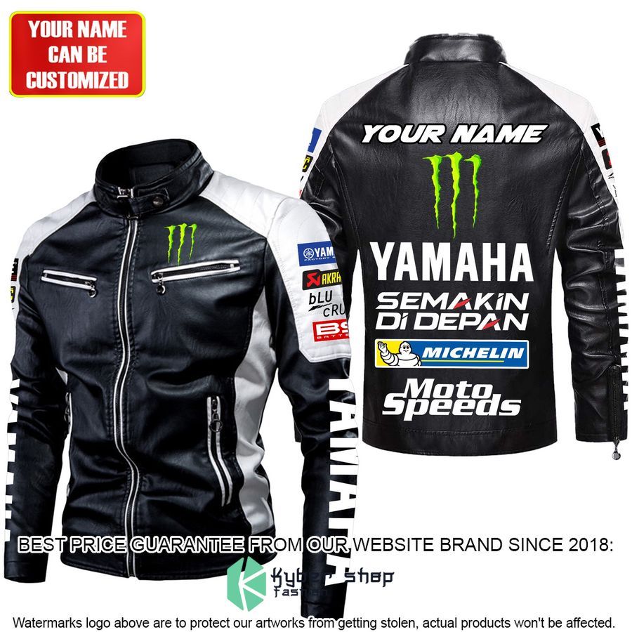 personaziled yamaha moto speeds white color motor block leather jacket 2 34
