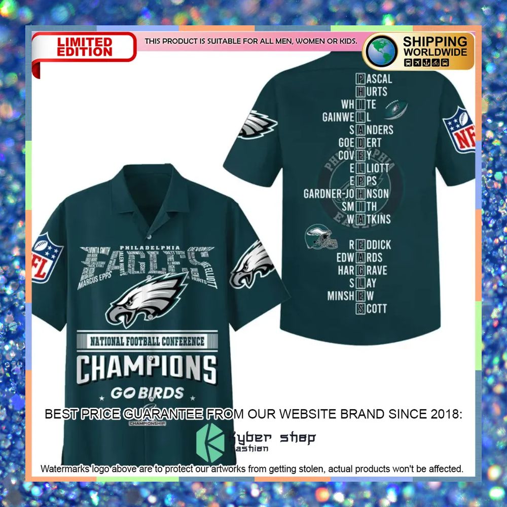 Philadelphia Eagles 2022 NFC Champions Go Birds Hawaiian Shirt 7 Philadelphia Eagles 2022 NFC Champions Go Birds Hawaiian Shirt word1
