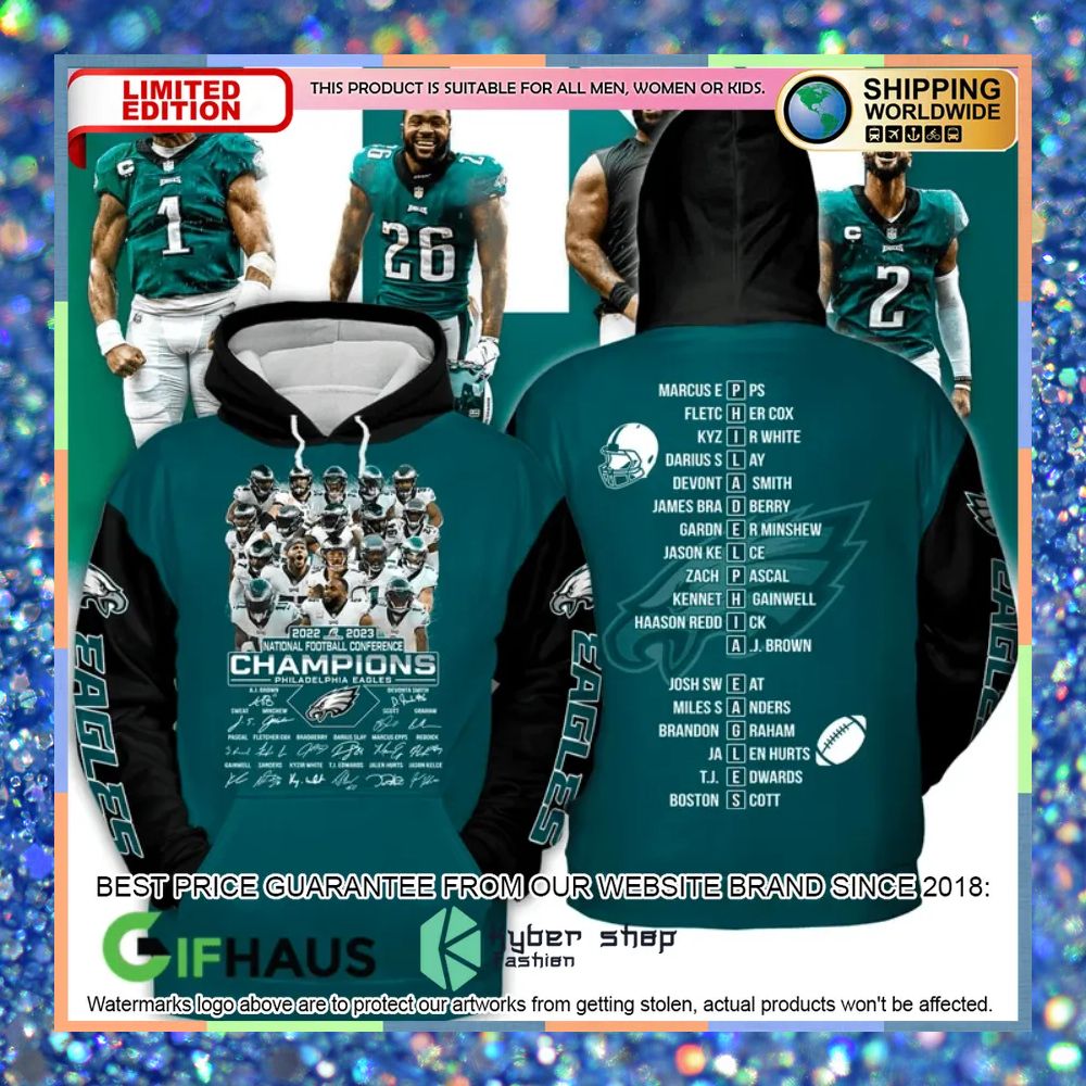 Philadelphia Eagles 2022 NFC Champions Signatures Shirt, Hoodie 6 Philadelphia Eagles 2022 NFC Champions Signatures Shirt, Hoodie word3