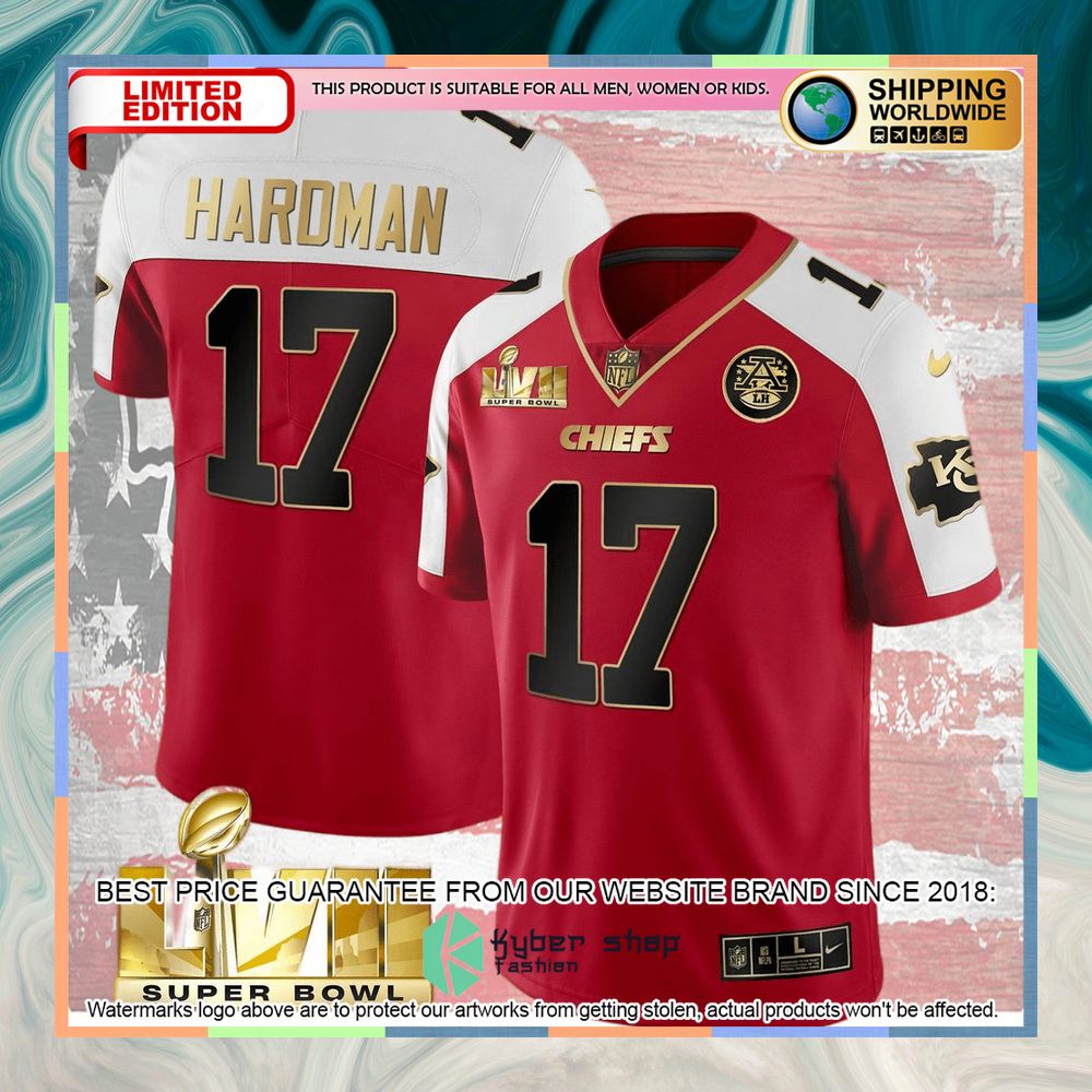 Red Alternate SUPER BOWL LVII Mecole Hardman 17 Football Jersey 4 red alternate super bowl lvii mecole hardman 17 football jersey 2 199