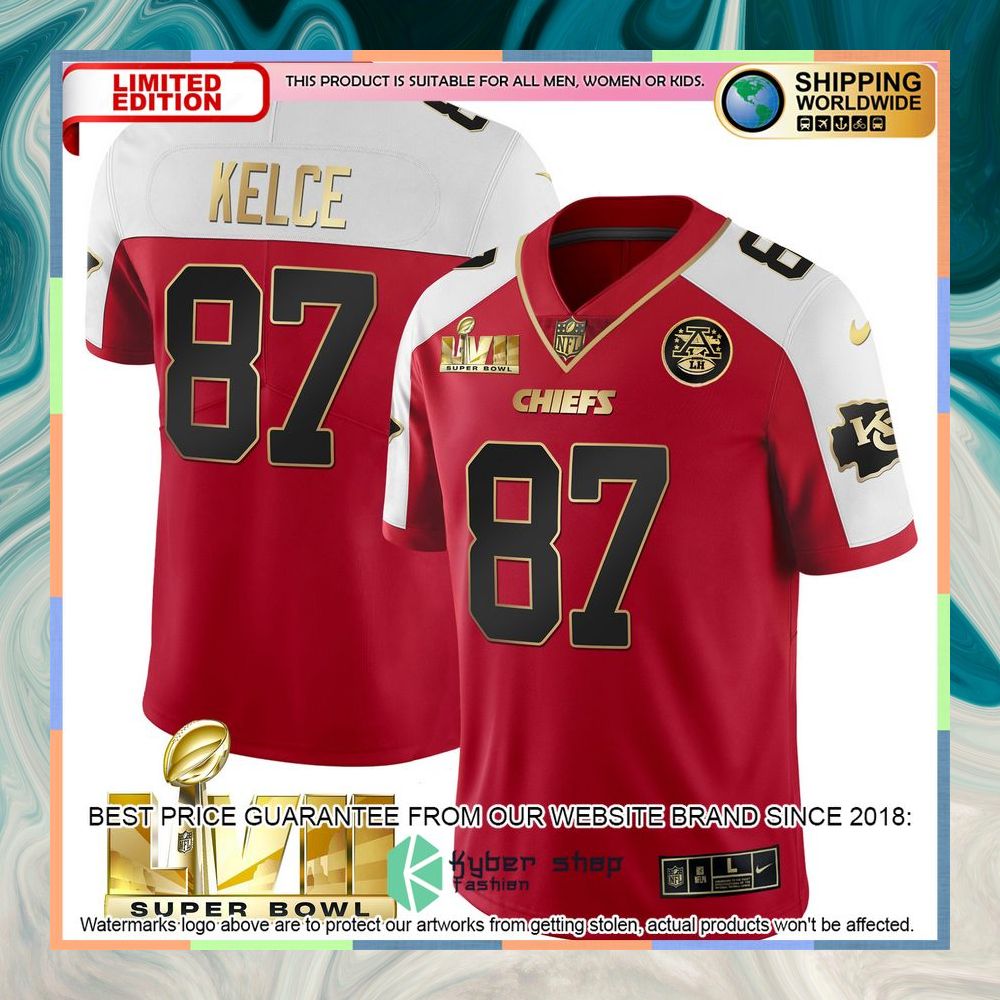 Red Alternate SUPER BOWL LVII Travis Kelce 87 Football Jersey 3 red alternate super bowl lvii travis kelce 87 football jersey 1 198