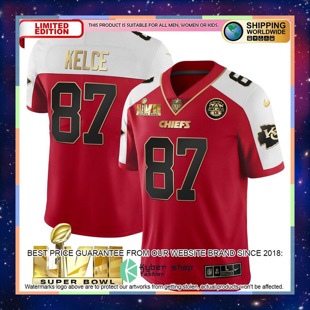 Red Alternate SUPER BOWL LVII Travis Kelce 87 Football Jersey 5 red alternate super bowl lvii travis kelce 87 football jersey 1 778