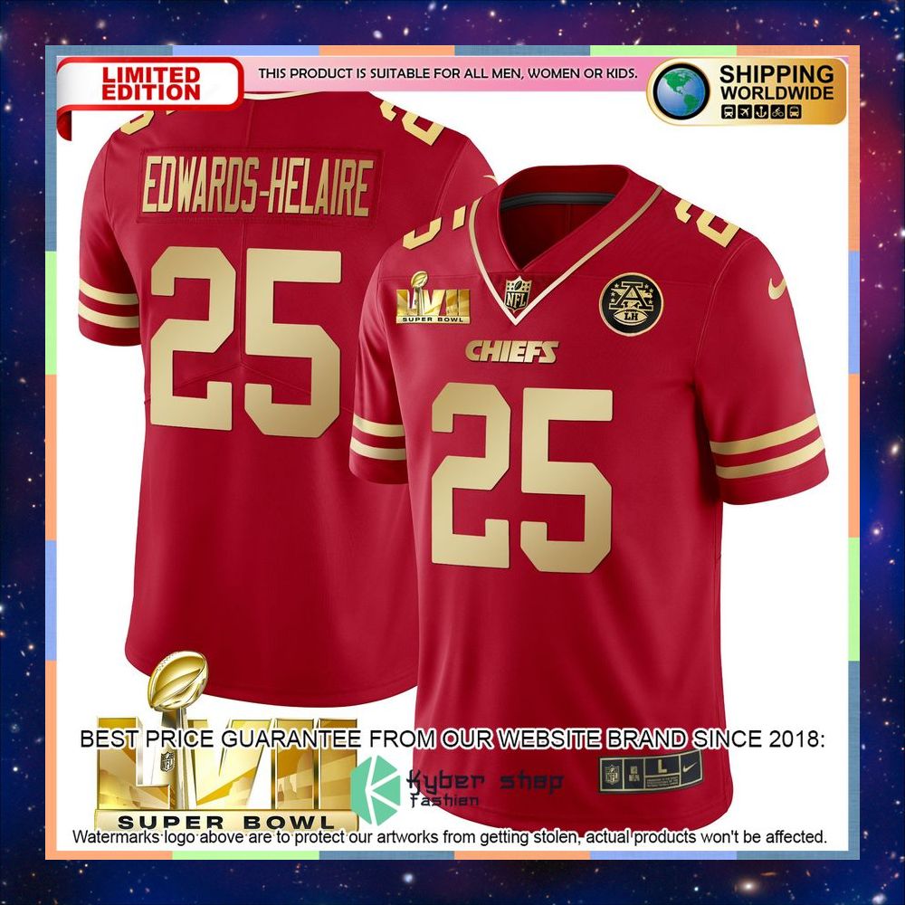 Red Gold SUPER BOWL LVII Edwards-Helaire 25 Football Jersey 5 red gold super bowl lvii edwards helaire 25 football jersey 1 657