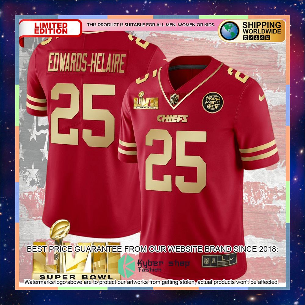 Red Gold SUPER BOWL LVII Edwards-Helaire 25 Football Jersey 6 red gold super bowl lvii edwards helaire 25 football jersey 2 155