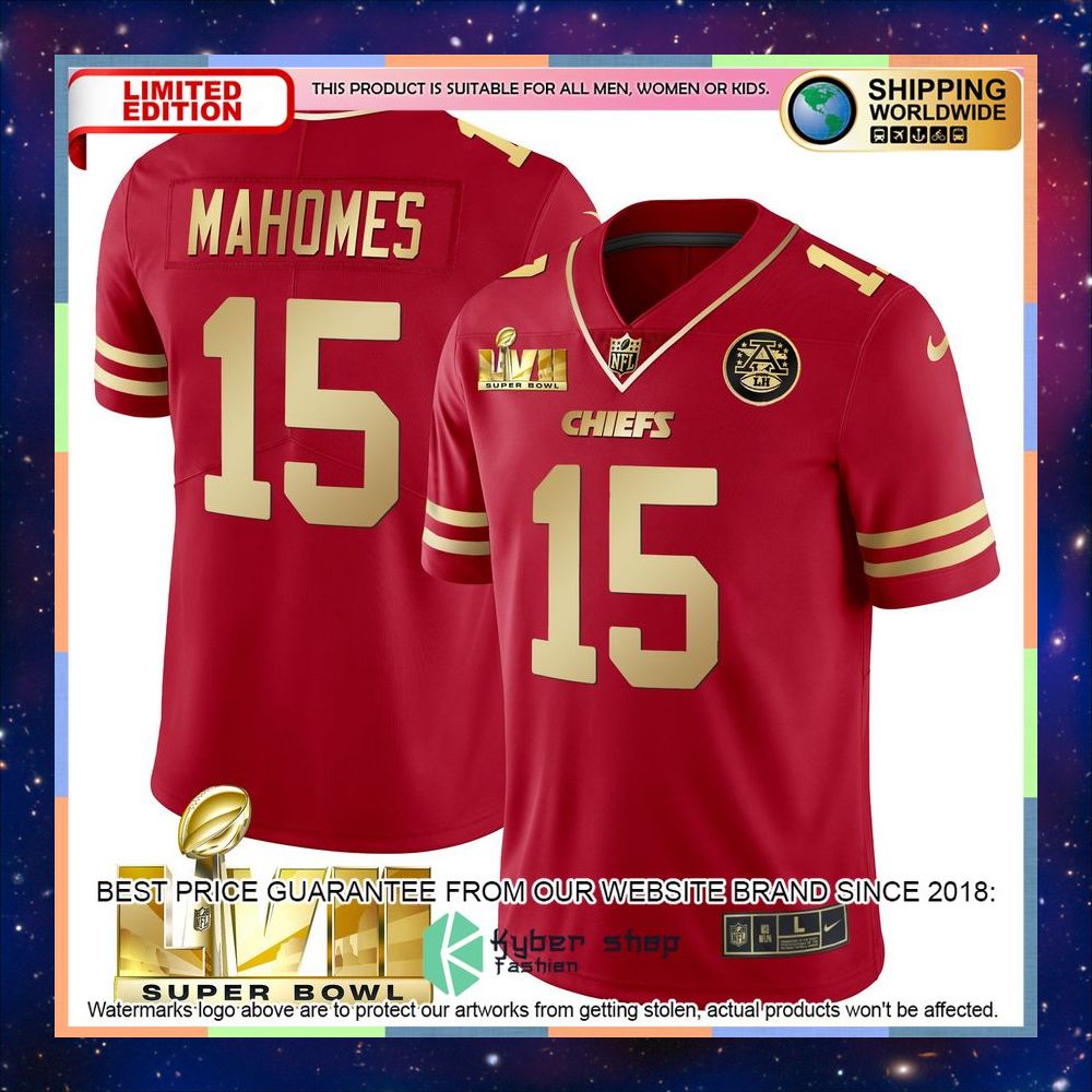 Red Gold SUPER BOWL LVII Patrick Mahomes 15 Football Jersey 5 red gold super bowl lvii patrick mahomes 15 football jersey 1 414
