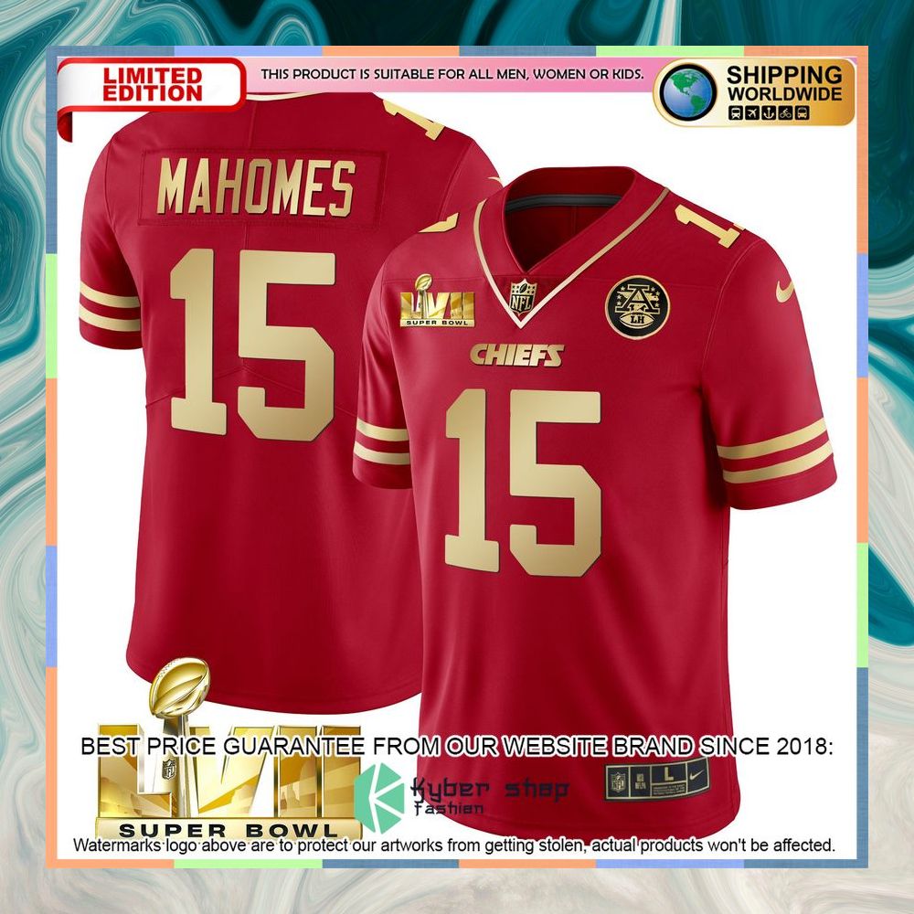 Red Gold SUPER BOWL LVII Patrick Mahomes 15 Football Jersey 3 red gold super bowl lvii patrick mahomes 15 football jersey 1 827