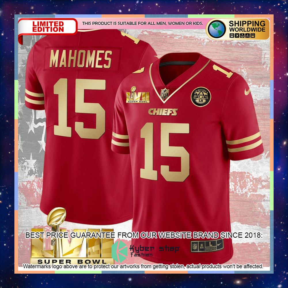 Red Gold SUPER BOWL LVII Patrick Mahomes 15 Football Jersey 6 red gold super bowl lvii patrick mahomes 15 football jersey 2 132
