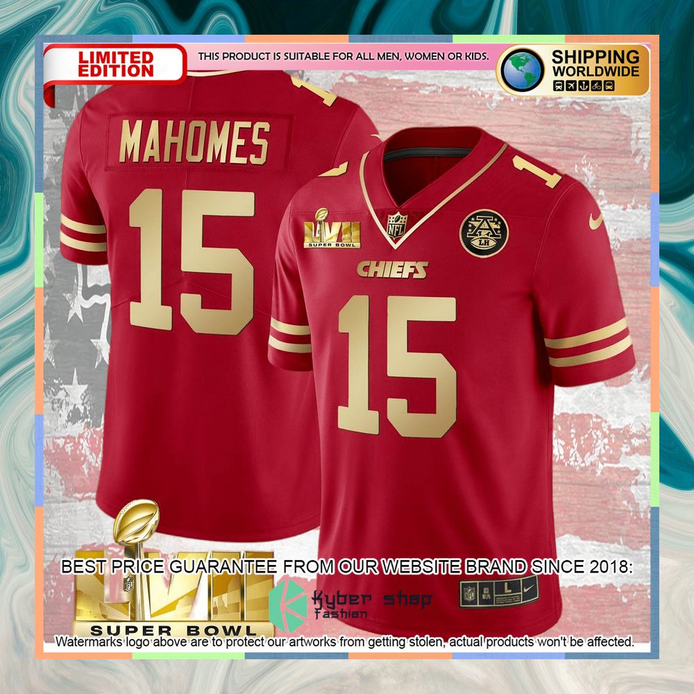 Red Gold SUPER BOWL LVII Patrick Mahomes 15 Football Jersey 4 red gold super bowl lvii patrick mahomes 15 football jersey 2 684