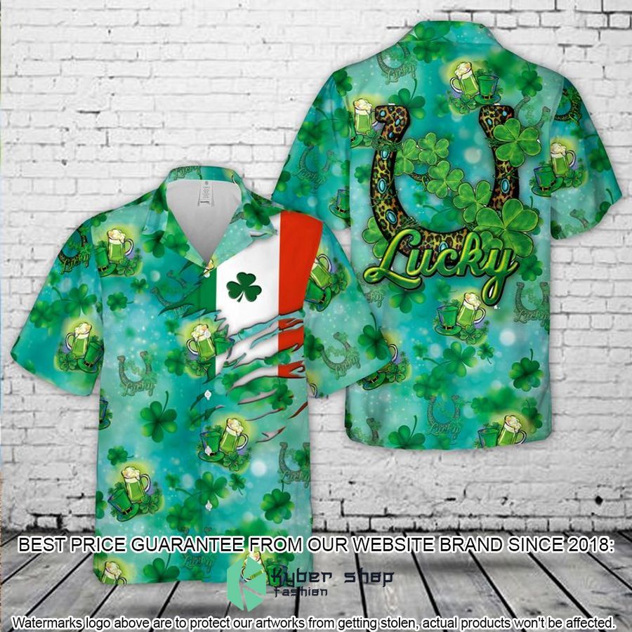 Republic of Ireland Saint Patrick's Day Lucky Shamrock Horseshoe & Beer Hawaiian Shirt
