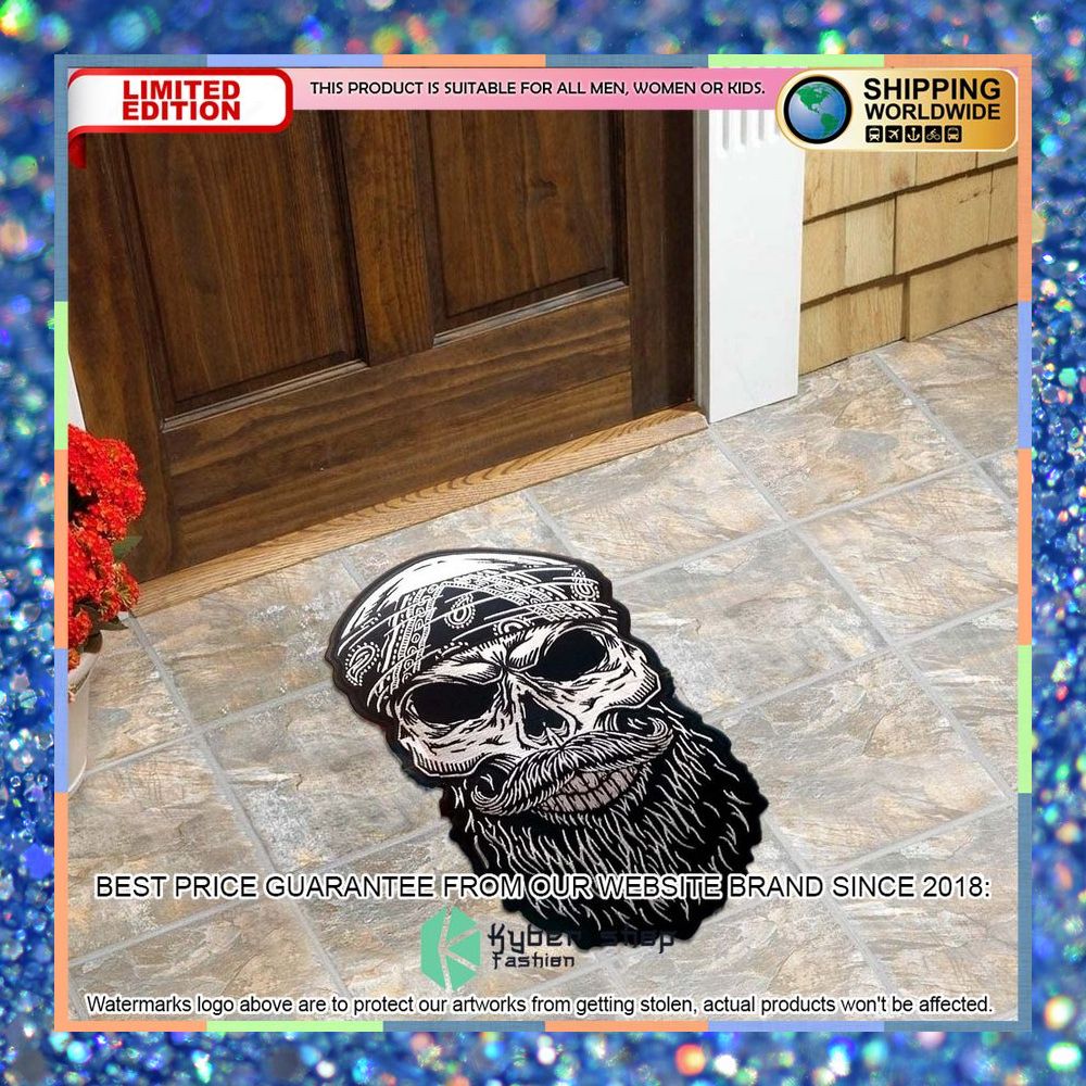skull biker viking custom shape doormat 1 905