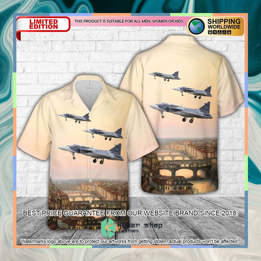Swedish Air Force Saab JAS-39E Gripen Hawaiian Shirt 3 Swedish Air Force Saab JAS-39E Gripen Hawaiian Shirt word3