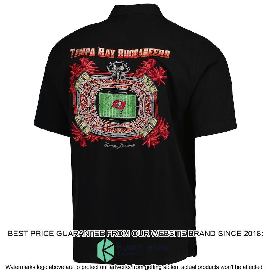 Tampa Bay Buccaneers Tommy Bahama Black Top of Your Game Camp Hawaiian Shirt 3 Tampa Bay Buccaneers Tommy Bahama Black Top of Your Game Camp Hawaiian Shirt word1