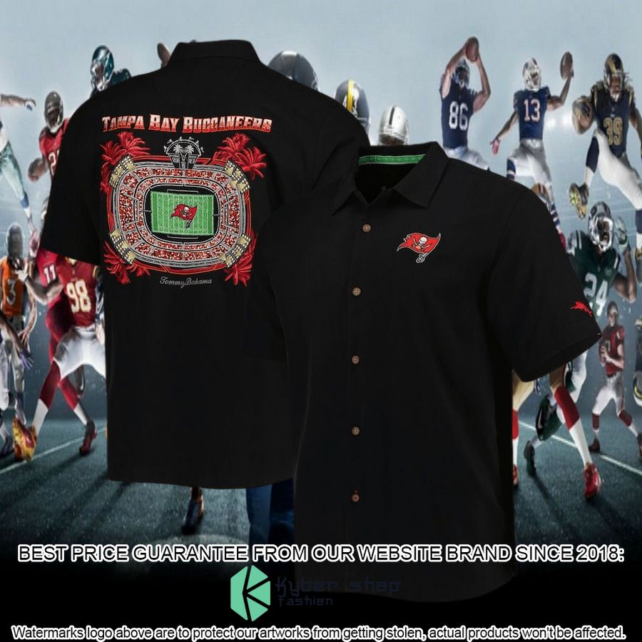 Tampa Bay Buccaneers Tommy Bahama Black Top of Your Game Camp Hawaiian Shirt 4 Tampa Bay Buccaneers Tommy Bahama Black Top of Your Game Camp Hawaiian Shirt word1