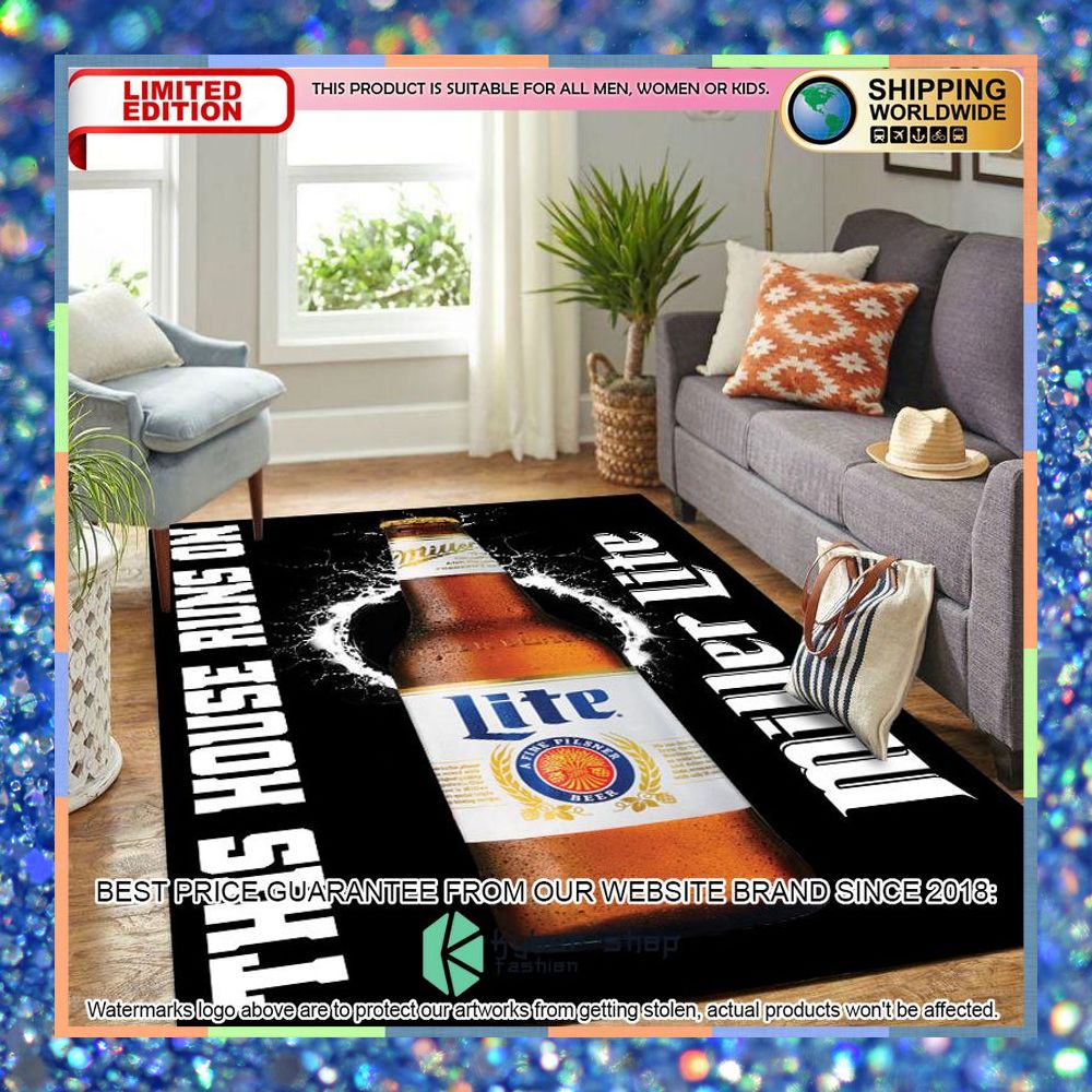 this house runs on miller lite rug 1 950