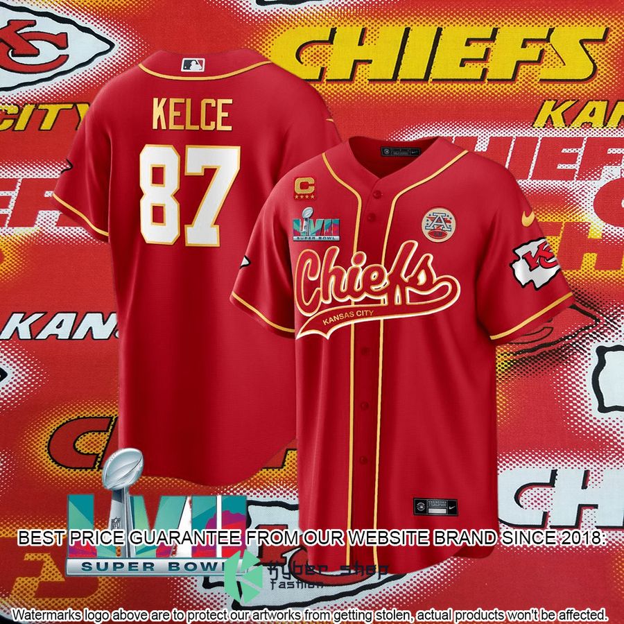 travis kelce 87 kansas city chiefs super bowl lvii baseball jersey 2 502