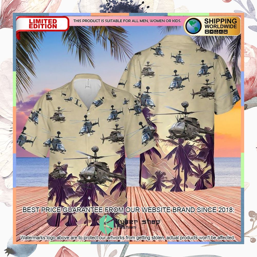 US Army Bell OH-58 Kiowa Helicopter Palm Tree Hawaiian Shirt 3 US Army Bell OH-58 Kiowa Helicopter Palm Tree Hawaiian Shirt word2