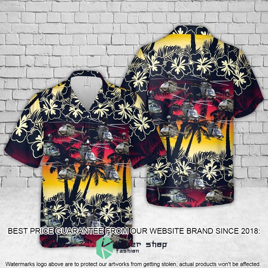 US Army Bell OH-58 Kiowa palm tree flowers Hawaiian Shirt