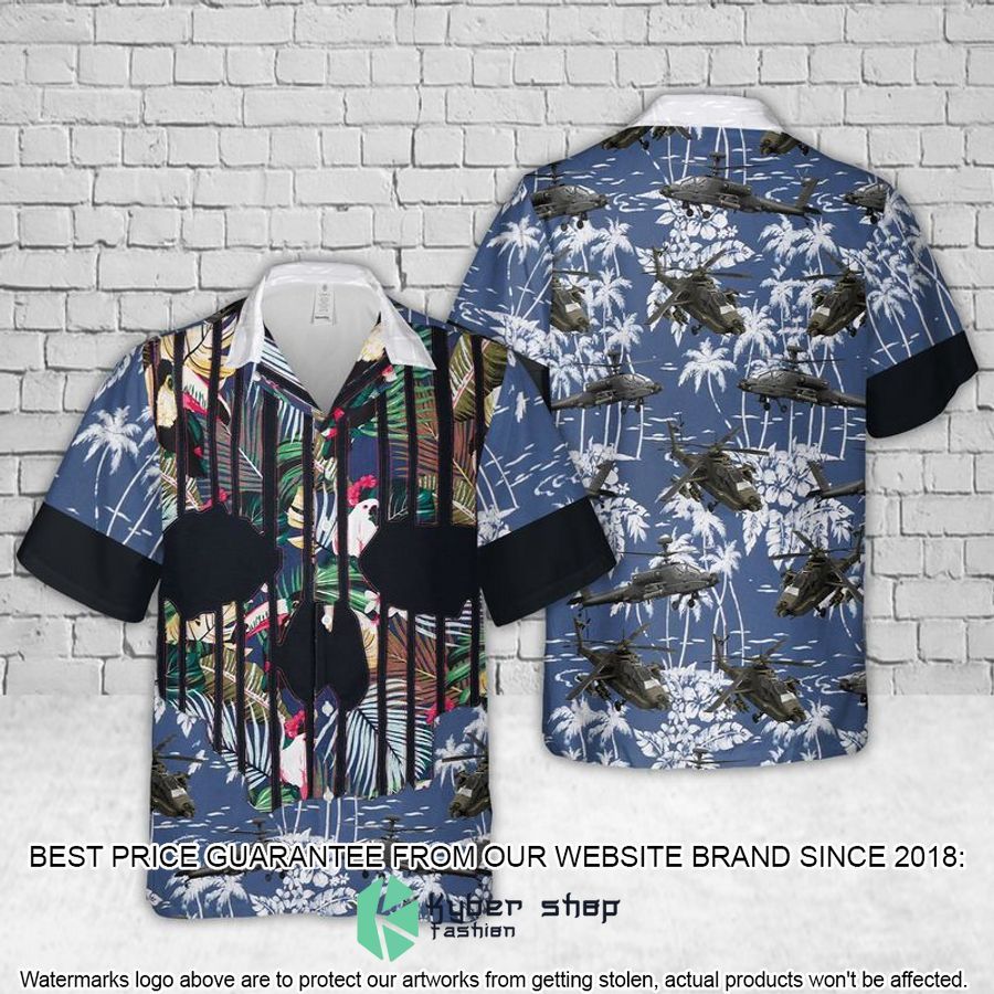 US Army Boeing AH-64 Apache blue tropical Hawaiian Shirt
