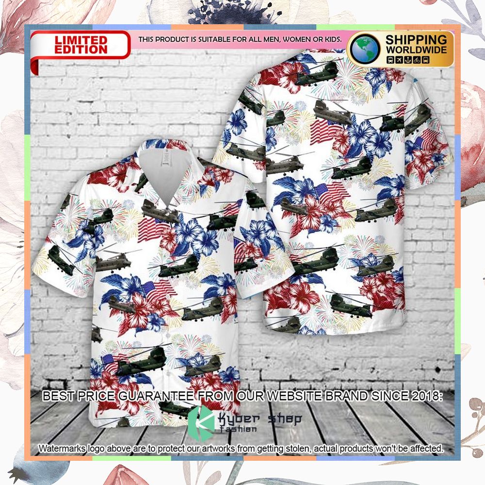 US Army Boeing CH-47 Chinook 4th Of July white Hawaiian Shirt 3 US Army Boeing CH-47 Chinook 4th Of July white Hawaiian Shirt word3