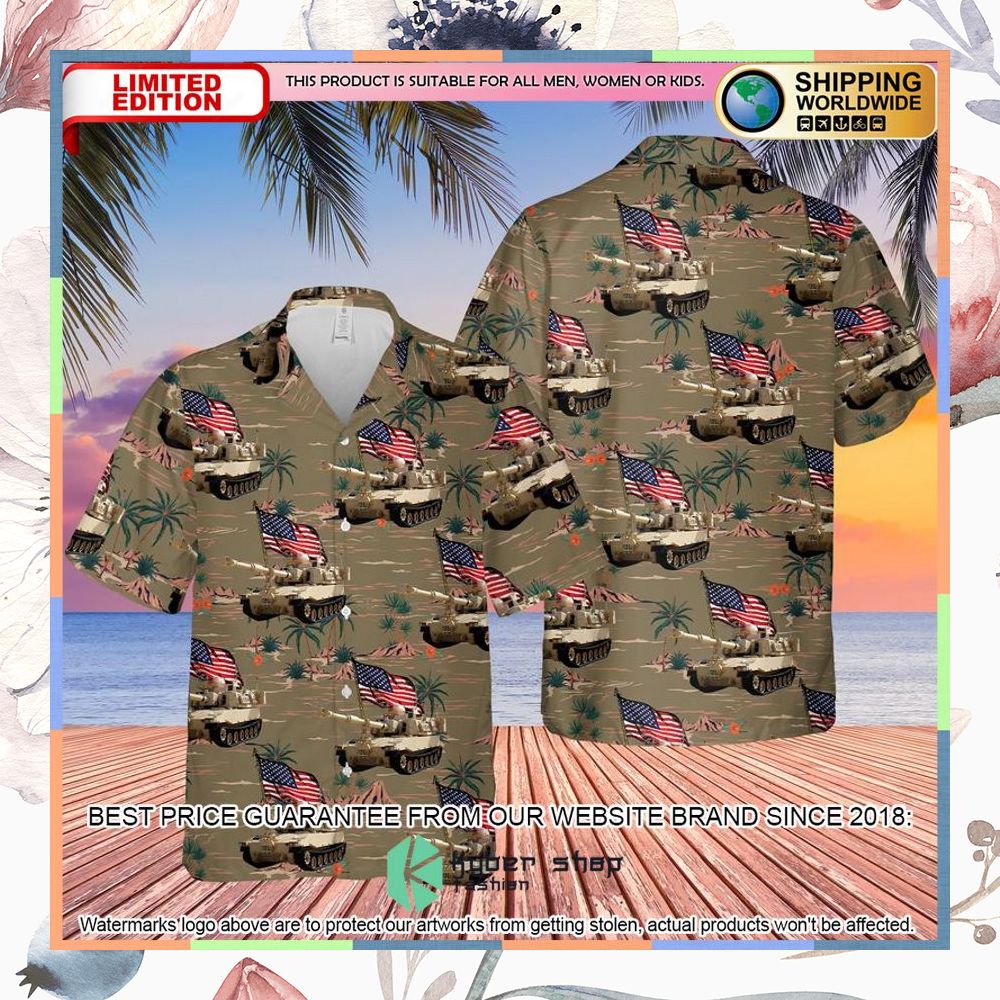 US Army M109 Paladin Tank 4th Of July US flag Hawaiian Shirt 3 US Army M109 Paladin Tank 4th Of July US flag Hawaiian Shirt word2