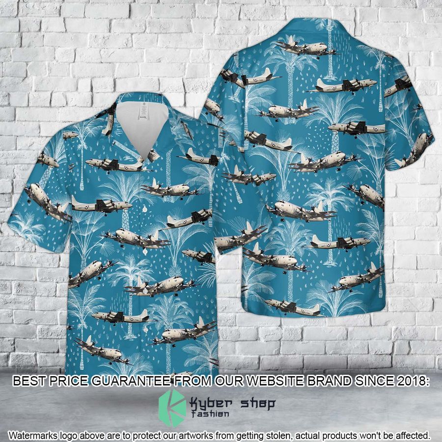 US Navy Lockheed P-3 Orion palm tree blue Hawaiian Shirt