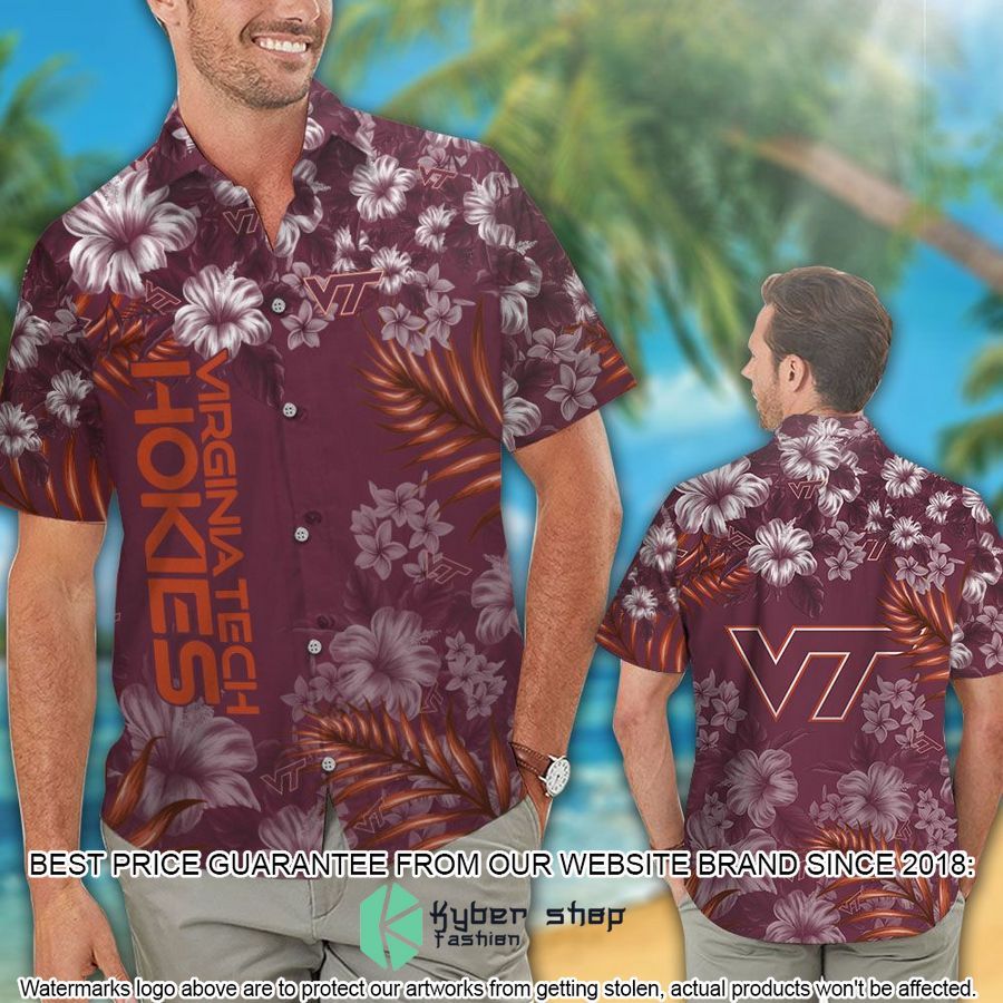 virginia tech hokies ncaa tropical aloha hawaiian shirt shorts 2 56