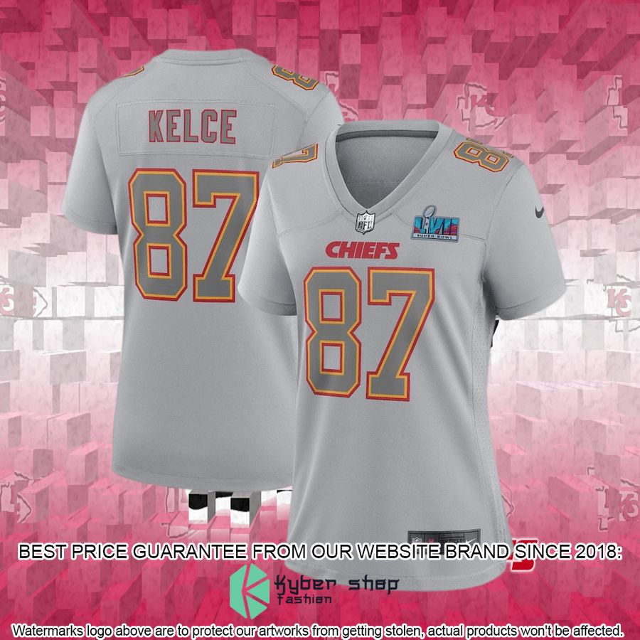 Women's Kansas City Chiefs Travis Kelce Nike Gray Super Bowl LVII Patch Football Jersey 4 Women's Kansas City Chiefs Travis Kelce Nike Gray Super Bowl LVII Patch Football Jersey word1