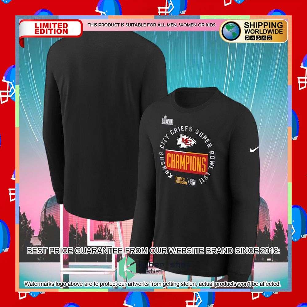 Youth Kansas City Chiefs Black Super Bowl LVII Champions Trophy Long Sleeve T-Shirt 4 Youth Kansas City Chiefs Black Super Bowl LVII Champions Trophy Long Sleeve T-Shirt word1