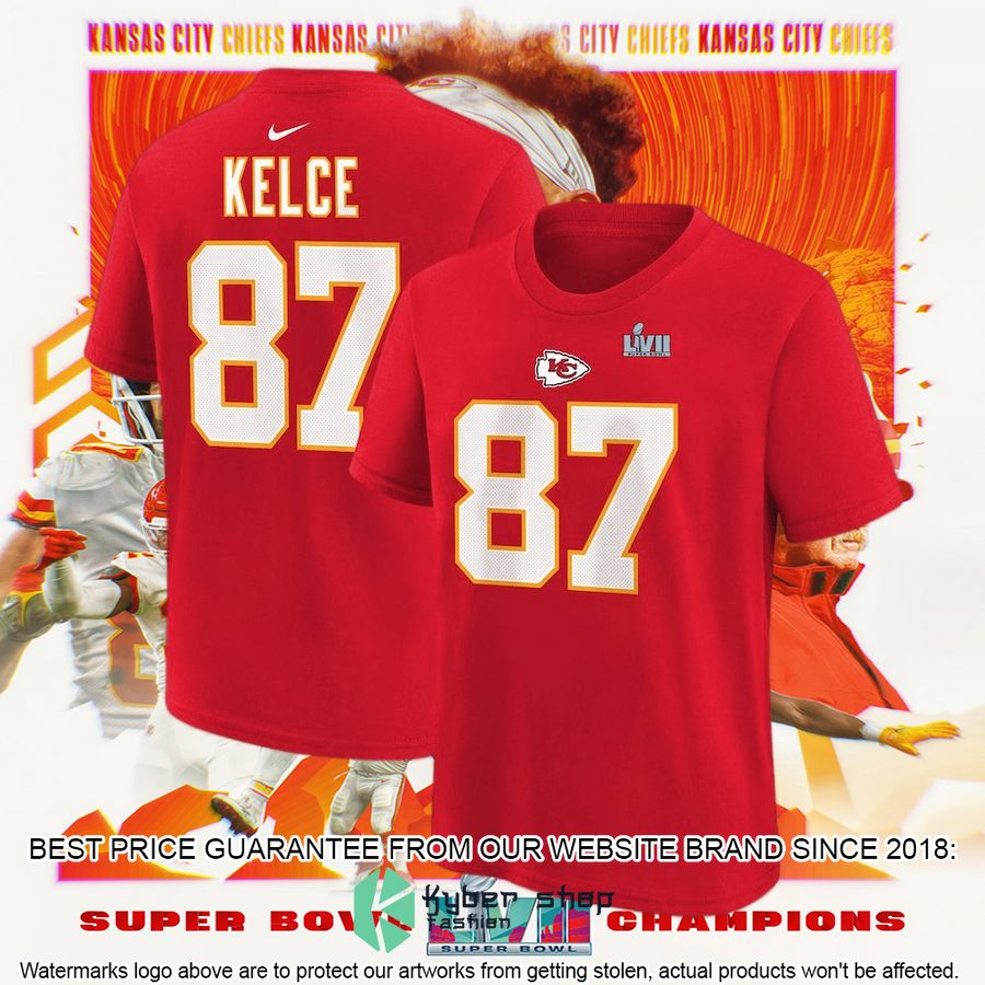 Youth Kansas City Chiefs Travis Kelce Nike Red Super Bowl LVII T-Shirt 4 Youth Kansas City Chiefs Travis Kelce Nike Red Super Bowl LVII T-Shirt word2