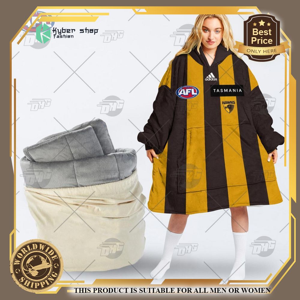 personalized afl hawthorn football club hoodie blanket 1