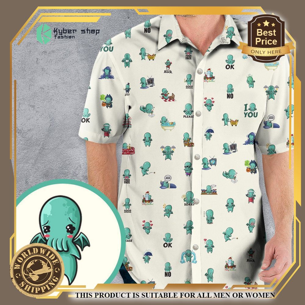 kawai cthulhu pattern hawaiian shirt 3 1