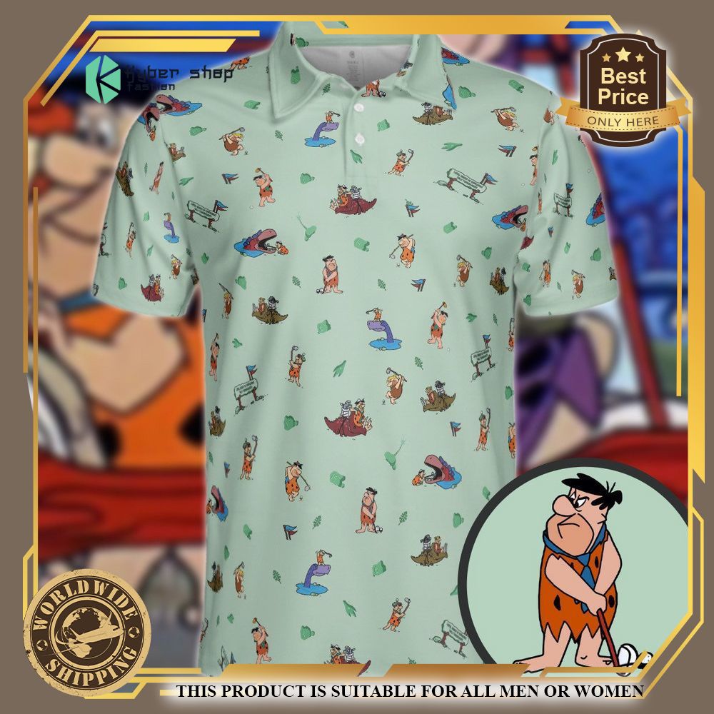 fred flintstone playing golf pattern men women polo shirt 1