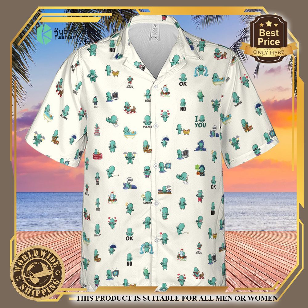 kawai cthulhu pattern hawaiian shirt 3 2